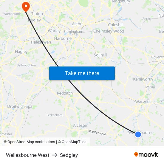 Wellesbourne West to Sedgley map