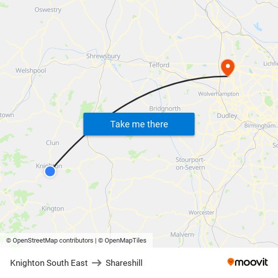 Knighton South East to Shareshill map