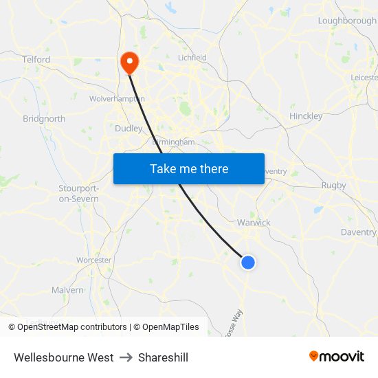 Wellesbourne West to Shareshill map