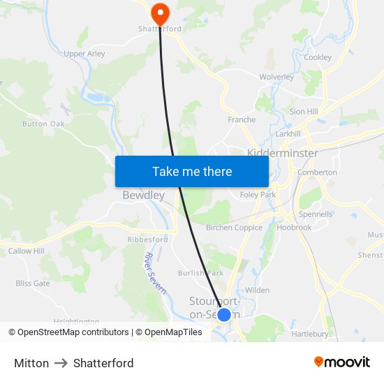 Mitton to Shatterford map