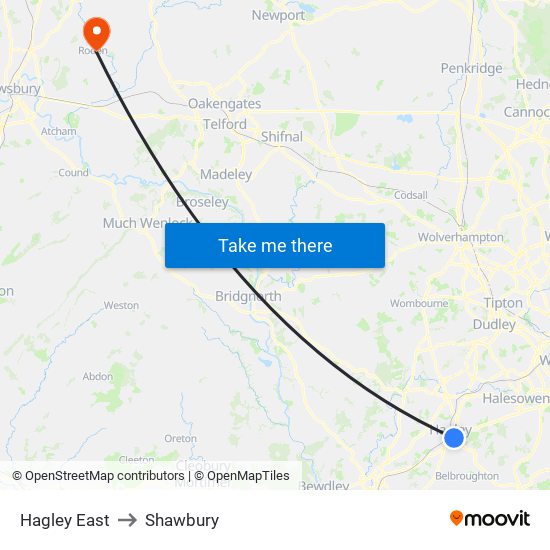 Hagley East to Shawbury map