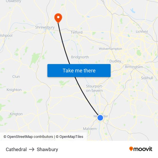 Cathedral to Shawbury map