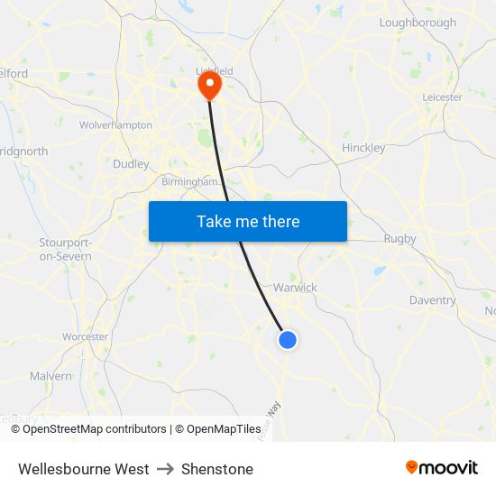 Wellesbourne West to Shenstone map