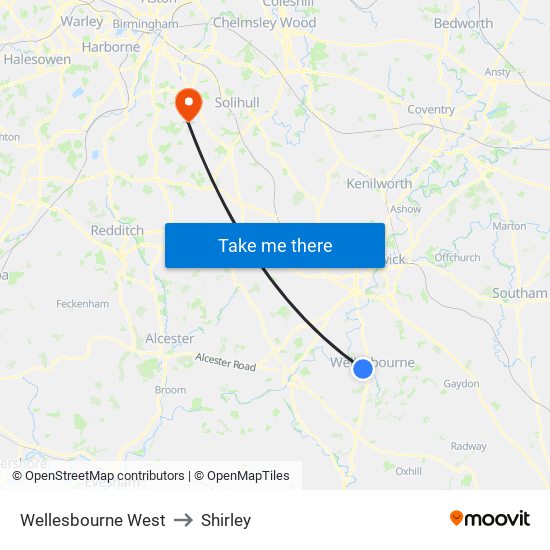 Wellesbourne West to Shirley map
