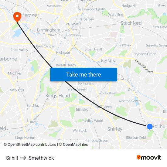 Silhill to Smethwick map