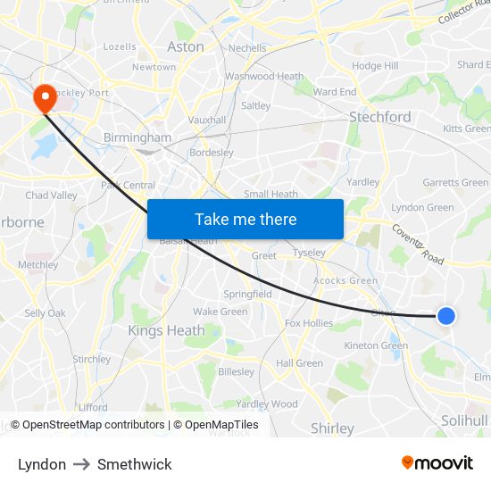 Lyndon to Smethwick map