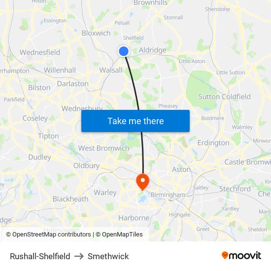 Rushall-Shelfield to Smethwick map