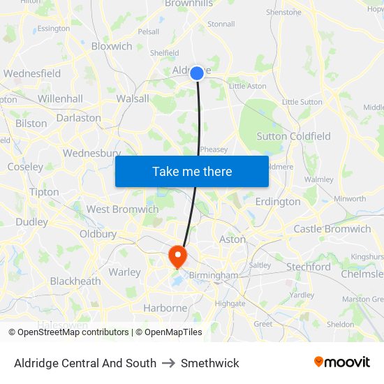 Aldridge Central And South to Smethwick map