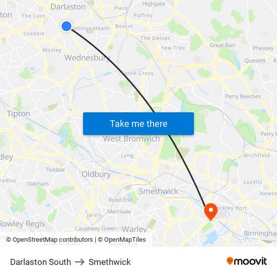 Darlaston South to Smethwick map