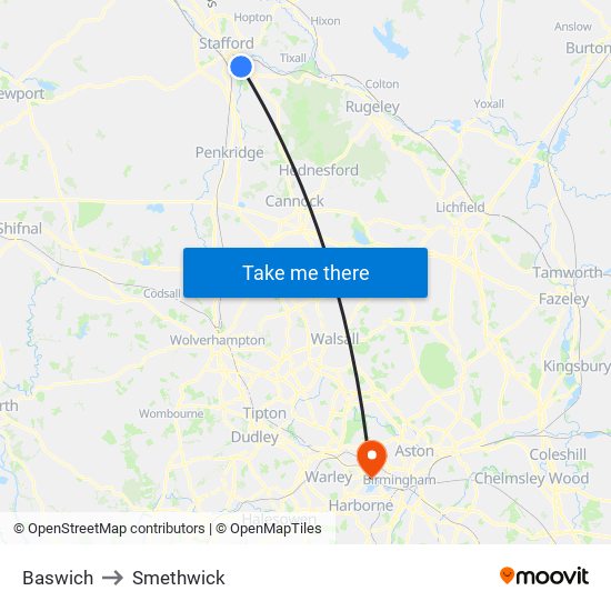 Baswich to Smethwick map