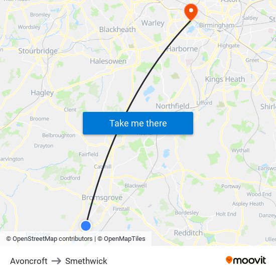 Avoncroft to Smethwick map