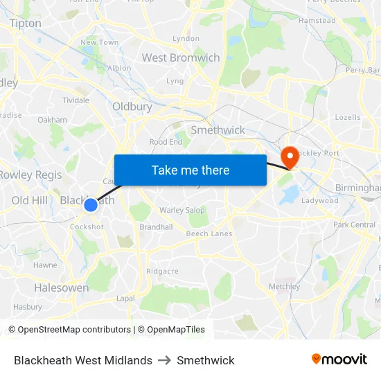 Blackheath West Midlands to Smethwick map
