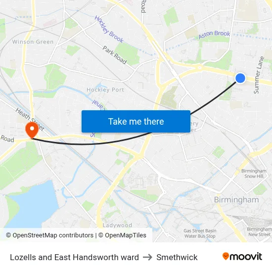 Lozells and East Handsworth ward to Smethwick map