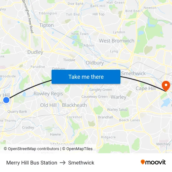 Merry Hill Bus Station to Smethwick map