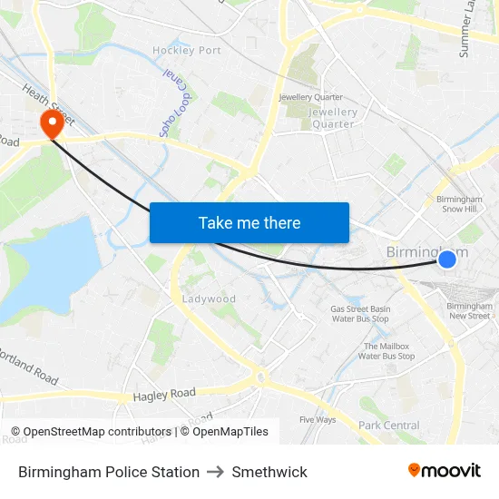Birmingham Police Station to Smethwick map