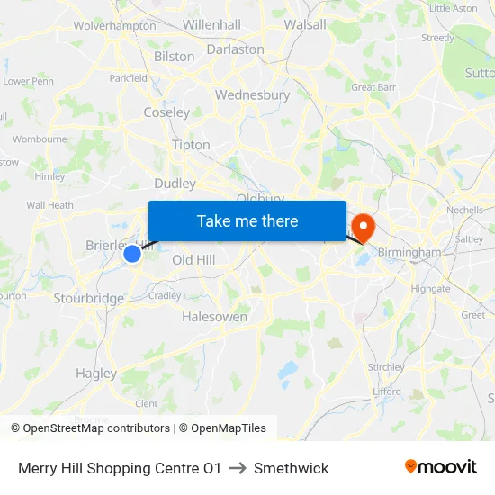 Merry Hill Shopping Centre O1 to Smethwick map