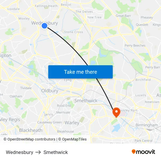 Wednesbury to Smethwick map
