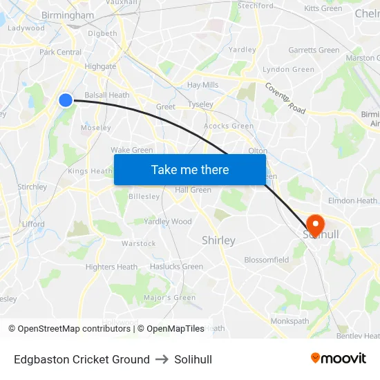 Edgbaston Cricket Ground to Solihull map