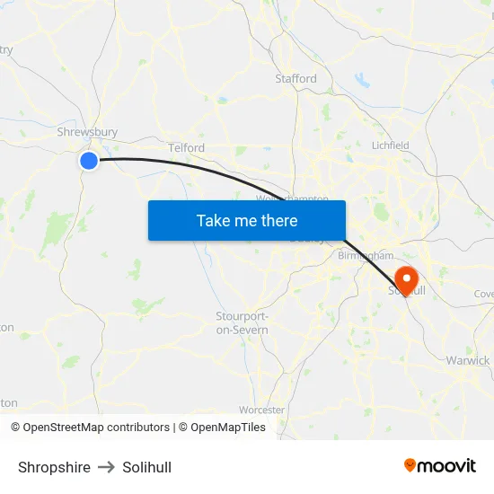 Shropshire to Solihull map