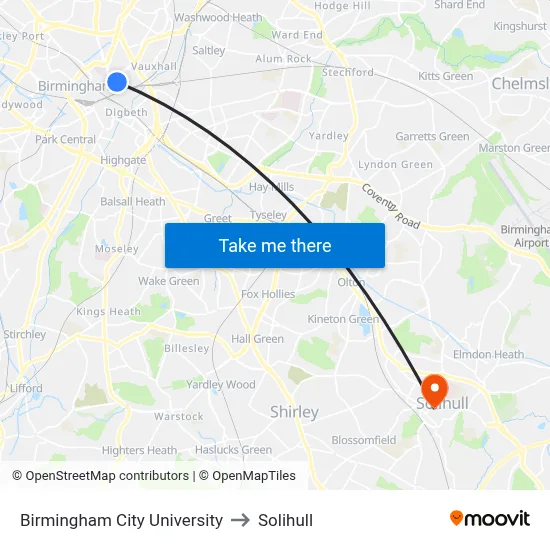 Birmingham City University to Solihull map