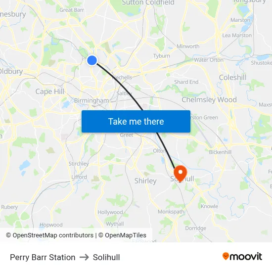 Perry Barr Station to Solihull map