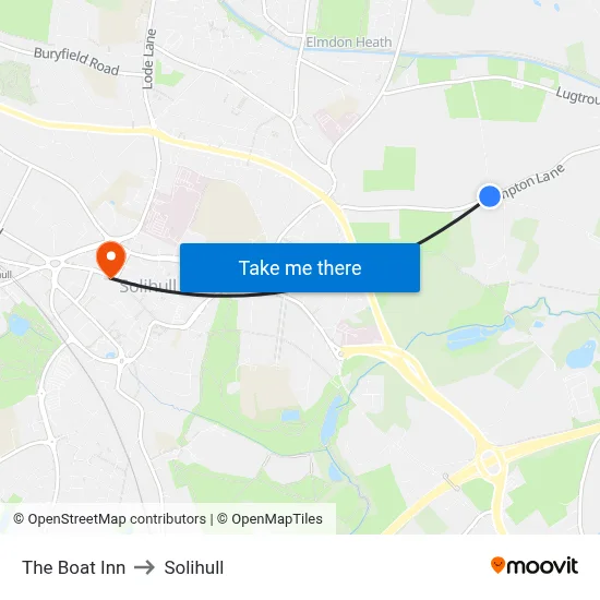 The Boat Inn to Solihull map