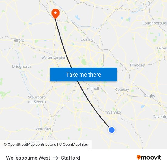 Wellesbourne West to Stafford map