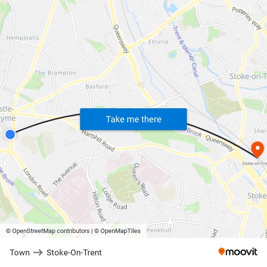 Town to Stoke-On-Trent map