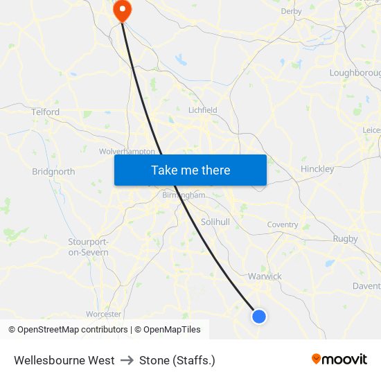 Wellesbourne West to Stone (Staffs.) map