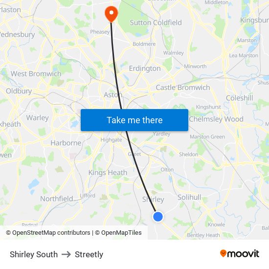 Shirley South to Streetly map