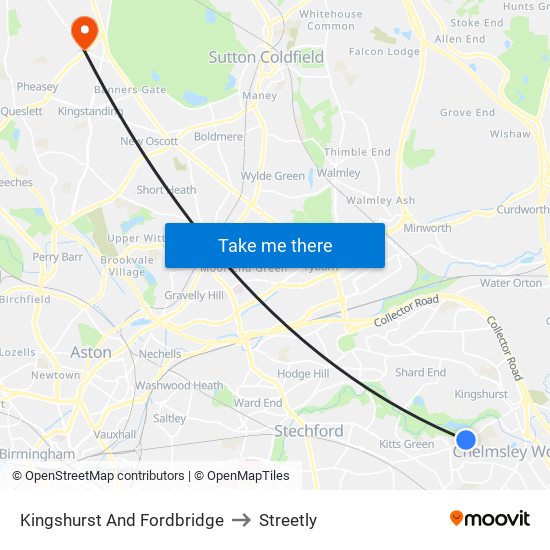 Kingshurst And Fordbridge to Streetly map