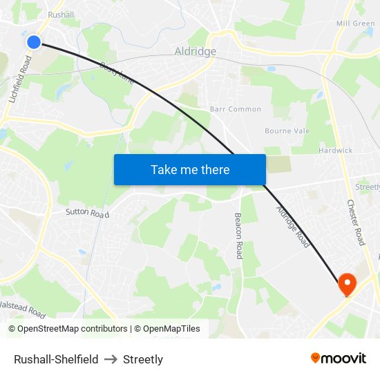 Rushall-Shelfield to Streetly map