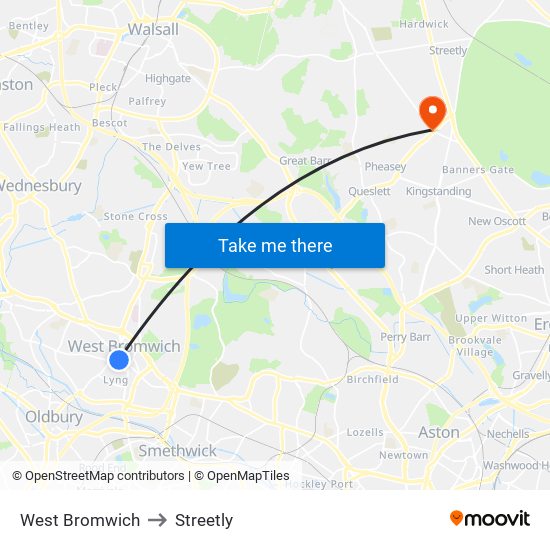 West Bromwich to Streetly map