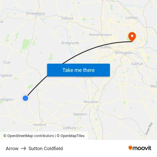 Arrow to Sutton Coldfield map