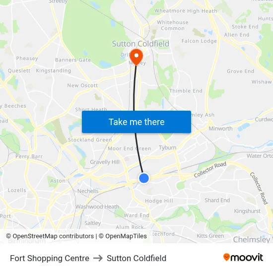 Fort Shopping Centre to Sutton Coldfield map