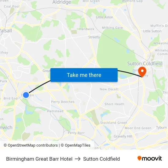 Birmingham Great Barr Hotel to Sutton Coldfield map