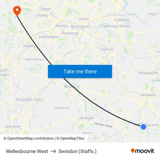 Wellesbourne West to Swindon (Staffs.) map