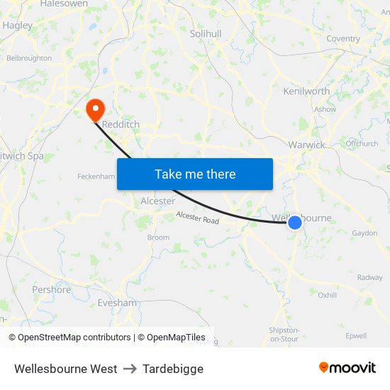 Wellesbourne West to Tardebigge map