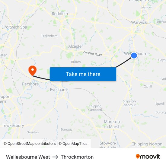 Wellesbourne West to Throckmorton map