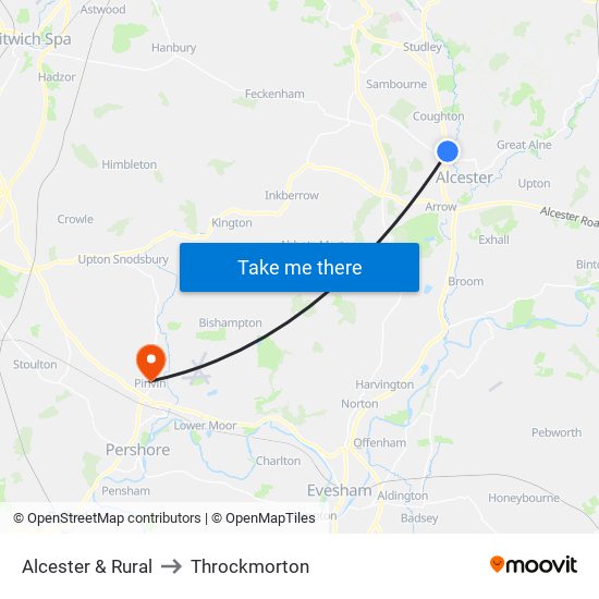 Alcester & Rural to Throckmorton map