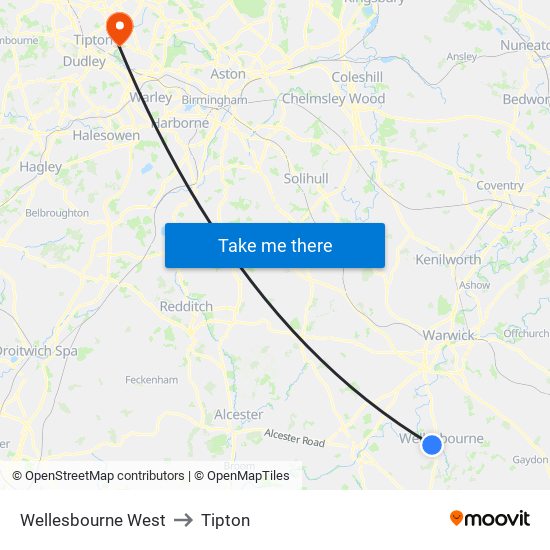 Wellesbourne West to Tipton map