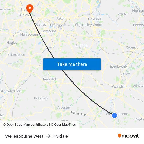 Wellesbourne West to Tividale map