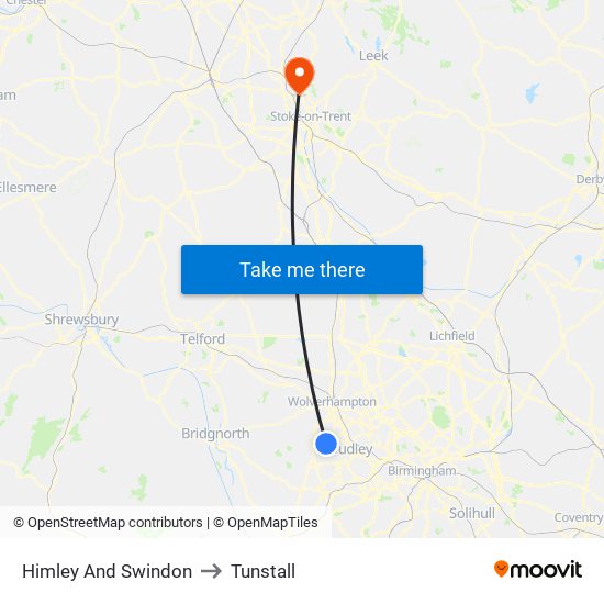 Himley And Swindon to Tunstall map