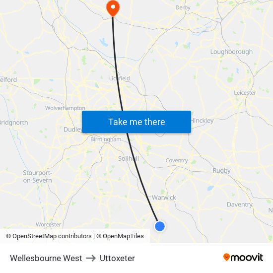 Wellesbourne West to Uttoxeter map