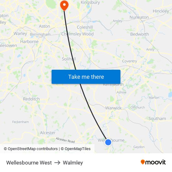 Wellesbourne West to Walmley map