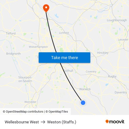Wellesbourne West to Weston (Staffs.) map