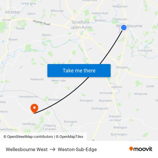 Wellesbourne West to Weston-Sub-Edge map