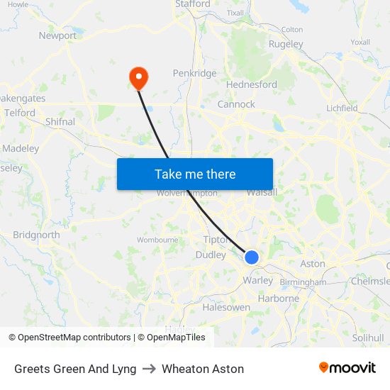 Greets Green And Lyng to Wheaton Aston map