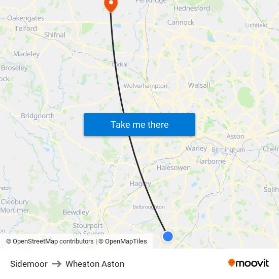 Sidemoor to Wheaton Aston map