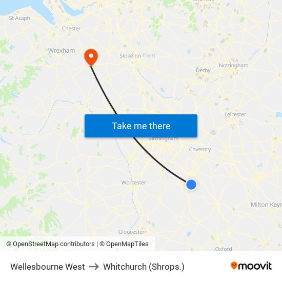 Wellesbourne West to Whitchurch (Shrops.) map